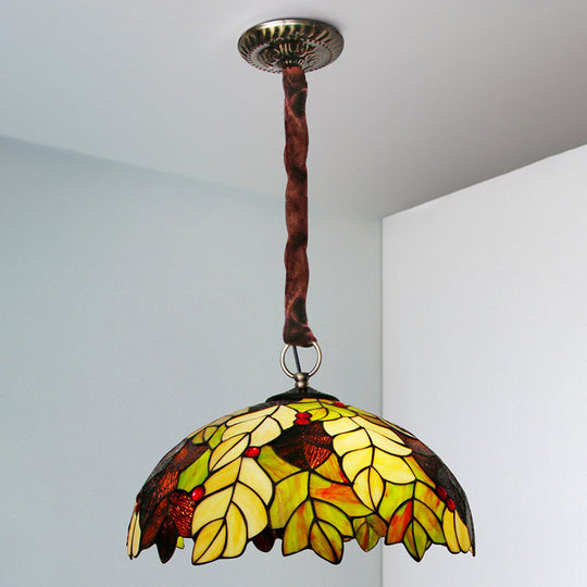 Hand-Crafted Green Glass Chandelier: Foliage Baroque Pendant Light (3-Bulb Fixture)