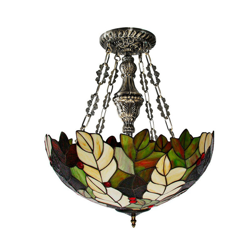 Hand-Crafted Green Glass Chandelier: Foliage Baroque Pendant Light (3-Bulb Fixture)