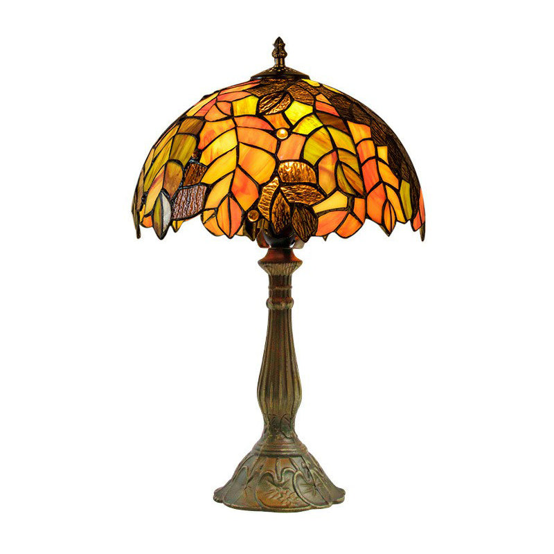 Grape Leaf Night Light With Tiffany Glass Shade - Traditional Bedroom Table Lamp