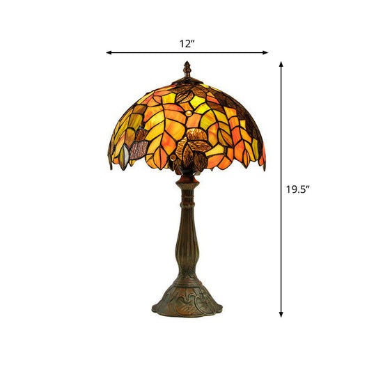 Grape Leaf Night Light With Tiffany Glass Shade - Traditional Bedroom Table Lamp