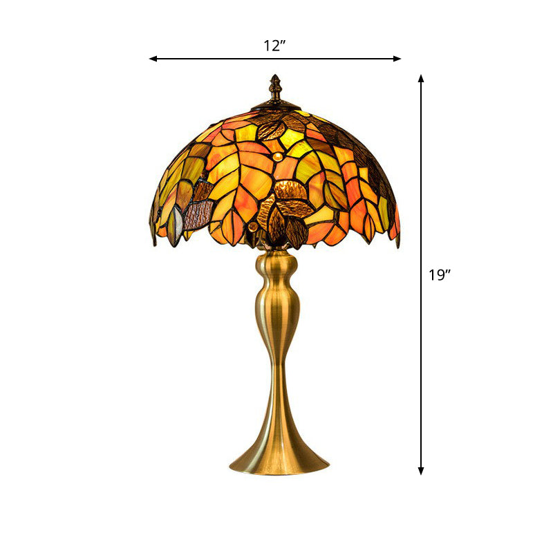 Grape Leaf Night Light With Tiffany Glass Shade - Traditional Bedroom Table Lamp