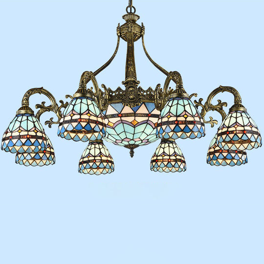 Handcrafted Stained Glass Chandelier with Bronze Finish - Perfect for Dining Room Ceiling