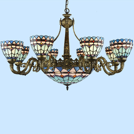 Handcrafted Stained Glass Chandelier with Bronze Finish - Perfect for Dining Room Ceiling