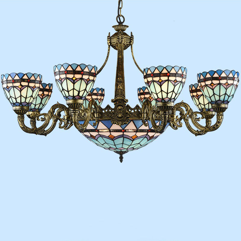 Handcrafted Stained Glass Chandelier With Bronze Finish For Dining Room Ceiling 12 / Up