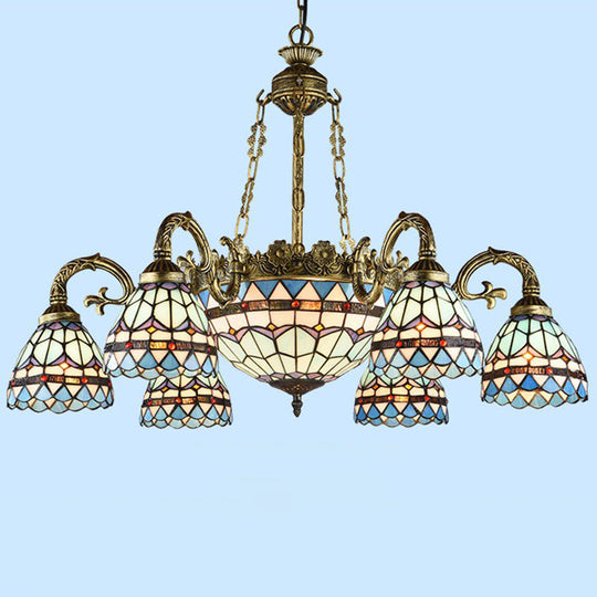 Handcrafted Stained Glass Chandelier with Bronze Finish - Perfect for Dining Room Ceiling