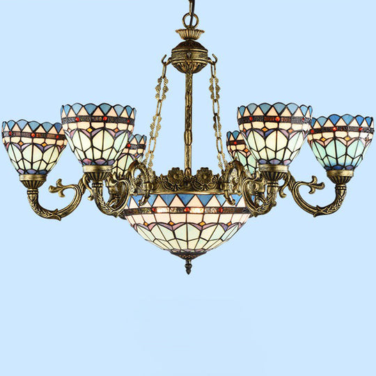 Handcrafted Stained Glass Chandelier with Bronze Finish - Perfect for Dining Room Ceiling