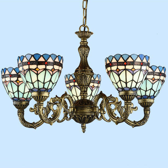 Handcrafted Stained Glass Chandelier with Bronze Finish - Perfect for Dining Room Ceiling