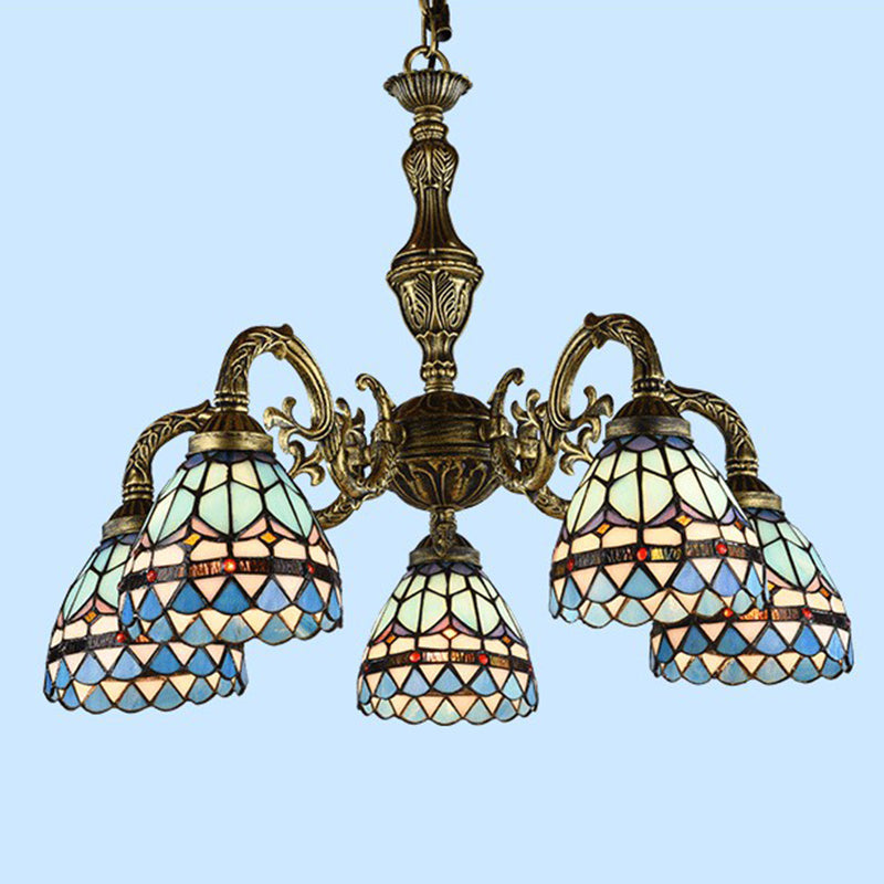 Handcrafted Stained Glass Chandelier with Bronze Finish - Perfect for Dining Room Ceiling