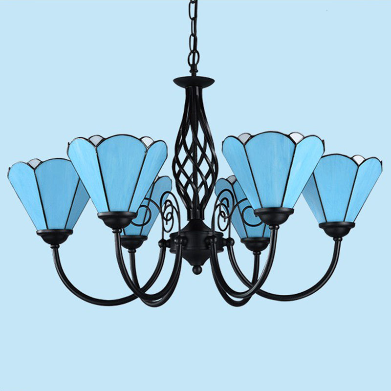 Mediterranean Blue Glass Floral Chandelier Light - Elegant Ceiling Lamp for Living Room