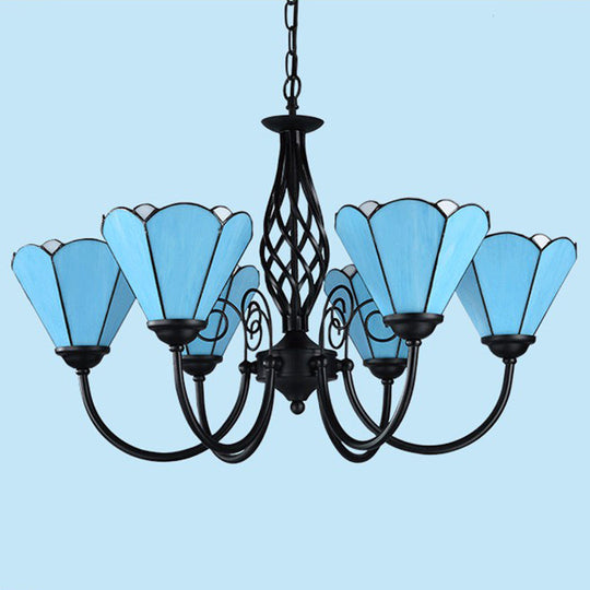 Blue Glass Floral Chandelier - Mediterranean Design Black Ceiling Lamp For Living Room 6 / Up