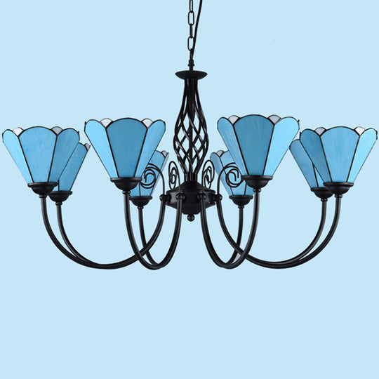 Mediterranean Blue Glass Floral Chandelier Light - Elegant Ceiling Lamp for Living Room