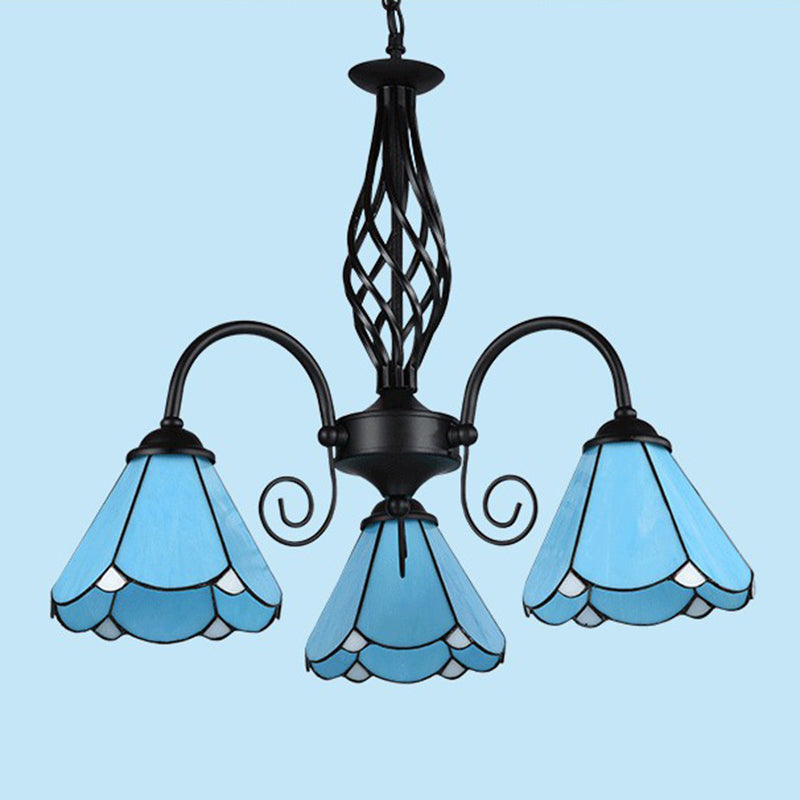 Mediterranean Blue Glass Floral Chandelier Light - Elegant Ceiling Lamp for Living Room