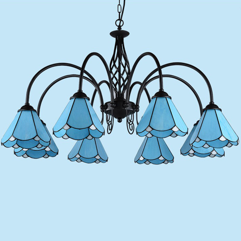 Mediterranean Blue Glass Floral Chandelier Light - Elegant Ceiling Lamp for Living Room