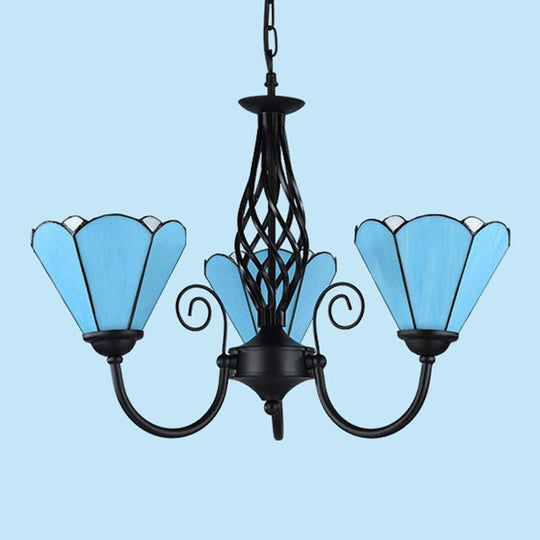 Mediterranean Blue Glass Floral Chandelier Light - Elegant Ceiling Lamp for Living Room