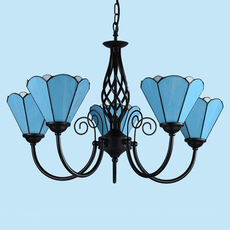 Mediterranean Blue Glass Floral Chandelier Light - Elegant Ceiling Lamp for Living Room