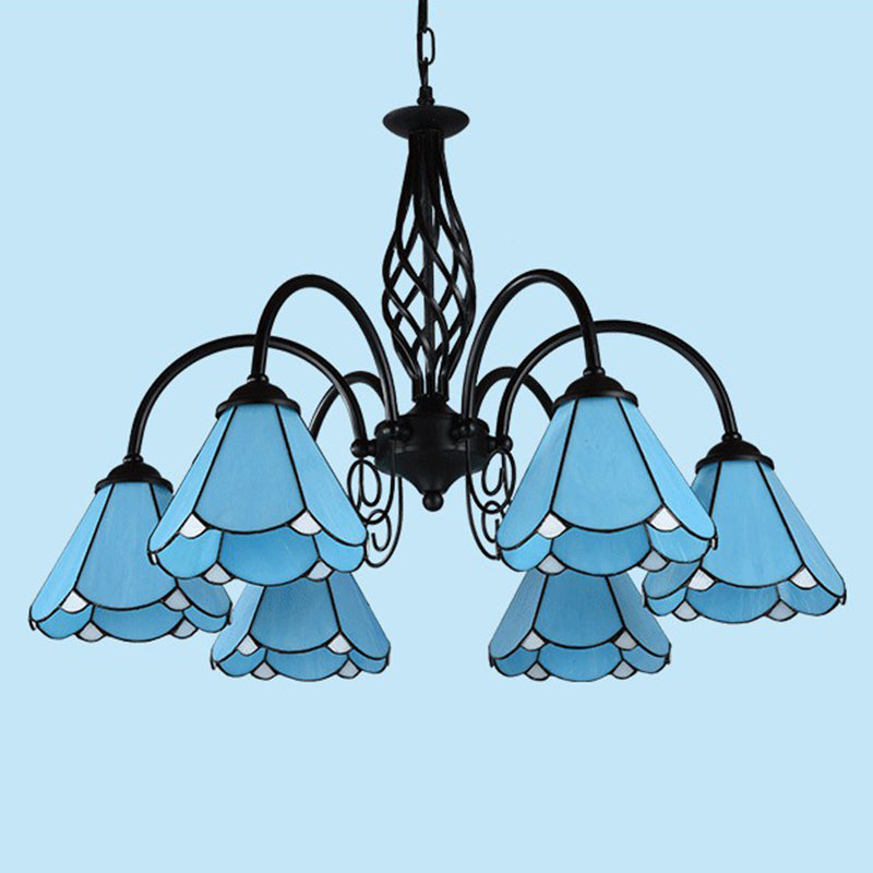 Mediterranean Blue Glass Floral Chandelier Light - Elegant Ceiling Lamp for Living Room