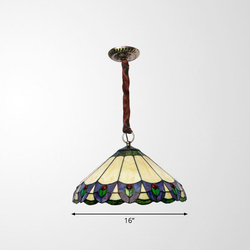 Conical Pendant Chandelier: 3-Light Stained Glass Hanging Light - Suitable for Dining Room Décor - Beige