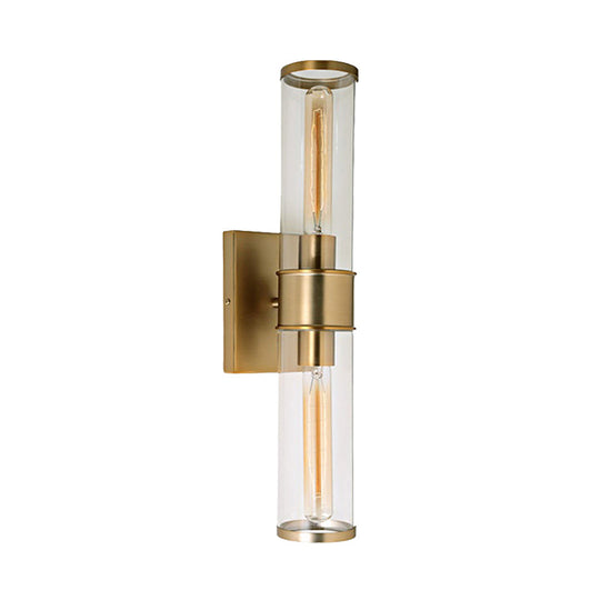 Traditional Clear Glass Tube Wall Lamp With 2 Bulbs - Brass/Chrome Sconce For Bedside