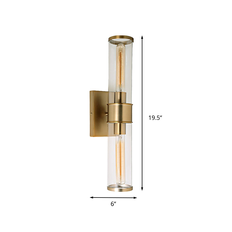 Traditional Clear Glass Tube Wall Lamp With 2 Bulbs - Brass/Chrome Sconce For Bedside