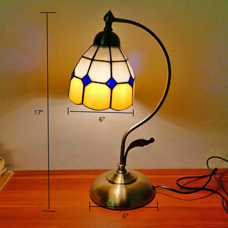 Tiffany Gooseneck Table Lamp - Metal Nightstand Light With Hand-Cut Glass Shade Yellow