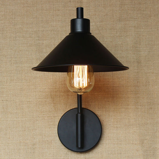 Retro Metal Conical Bedside Reading Light - Black Wall Mounted Lamp