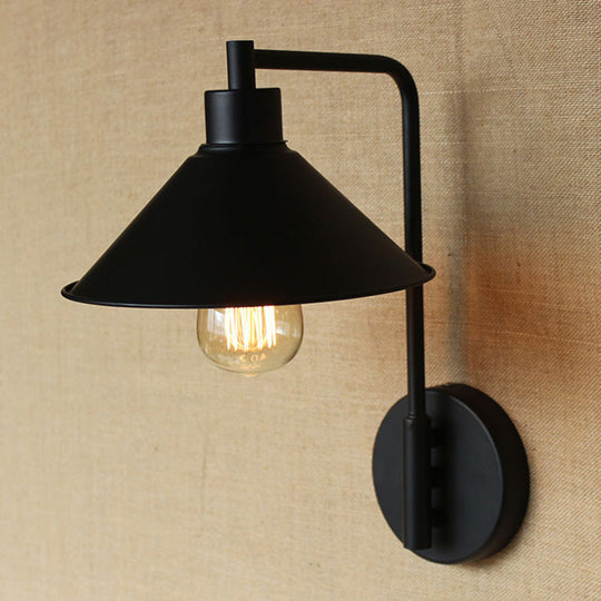 Retro Metal Conical Bedside Reading Light - Black Wall Mounted Lamp