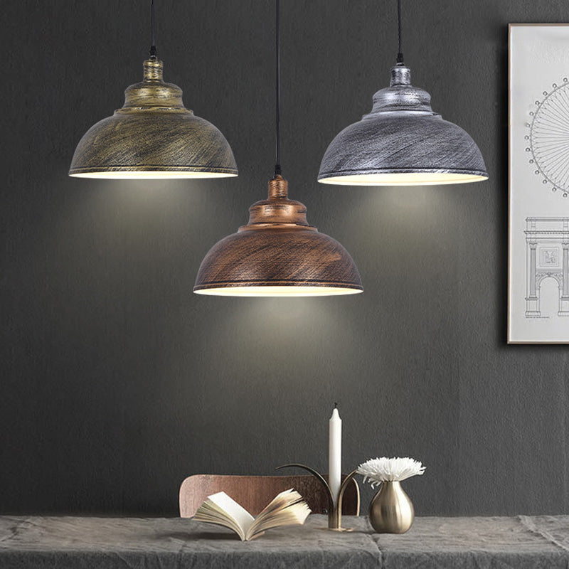 Metal Pendant Ceiling Light With Factory Style Bowl Shade - 1 Head Ideal For Restaurants & Hangouts