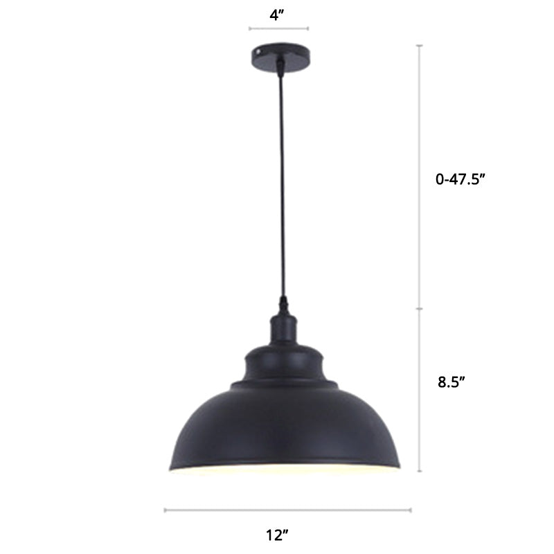 Metal Pendant Ceiling Light With Factory Style Bowl Shade - 1 Head Ideal For Restaurants & Hangouts