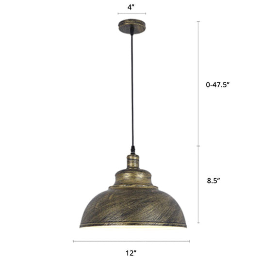 Metal Pendant Ceiling Light With Factory Style Bowl Shade - 1 Head Ideal For Restaurants & Hangouts