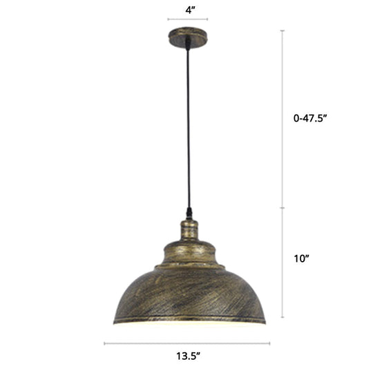 Metal Pendant Ceiling Light With Factory Style Bowl Shade - 1 Head Ideal For Restaurants & Hangouts