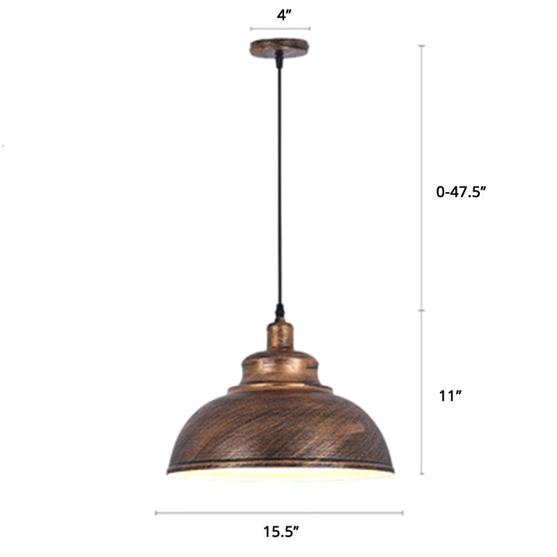 Metal Pendant Ceiling Light With Factory Style Bowl Shade - 1 Head Ideal For Restaurants & Hangouts