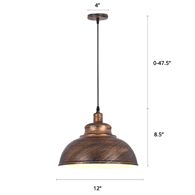 Metal Pendant Ceiling Light With Factory Style Bowl Shade - 1 Head Ideal For Restaurants & Hangouts