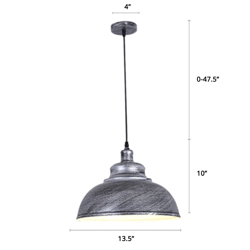 Metal Pendant Ceiling Light With Factory Style Bowl Shade - 1 Head Ideal For Restaurants & Hangouts