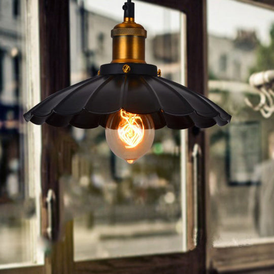 Scalloped Iron Ceiling Suspension Lamp In Black - Stylish Pendant Lighting For Dining Room