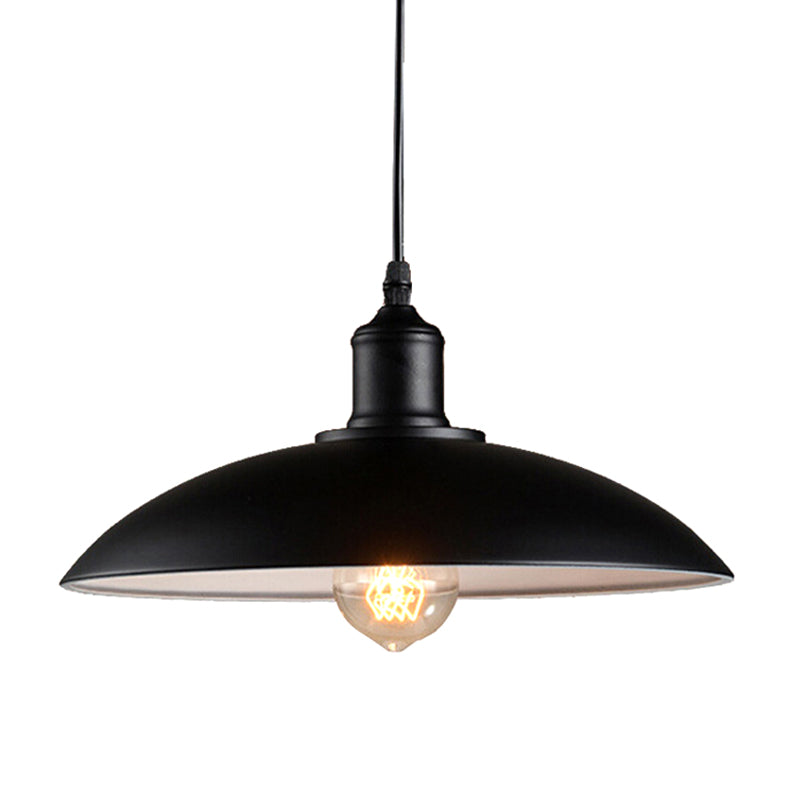 Black Metal Domed Ceiling Lamp With Single Suspension Bulb