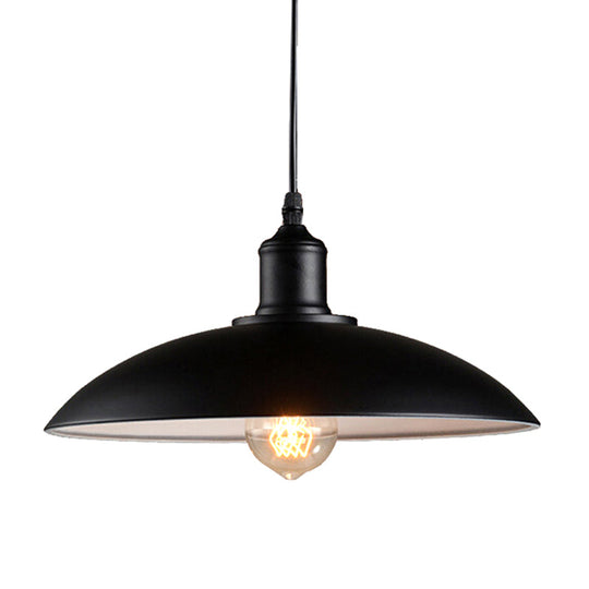 Black Metal Domed Ceiling Lamp With Single Suspension Bulb