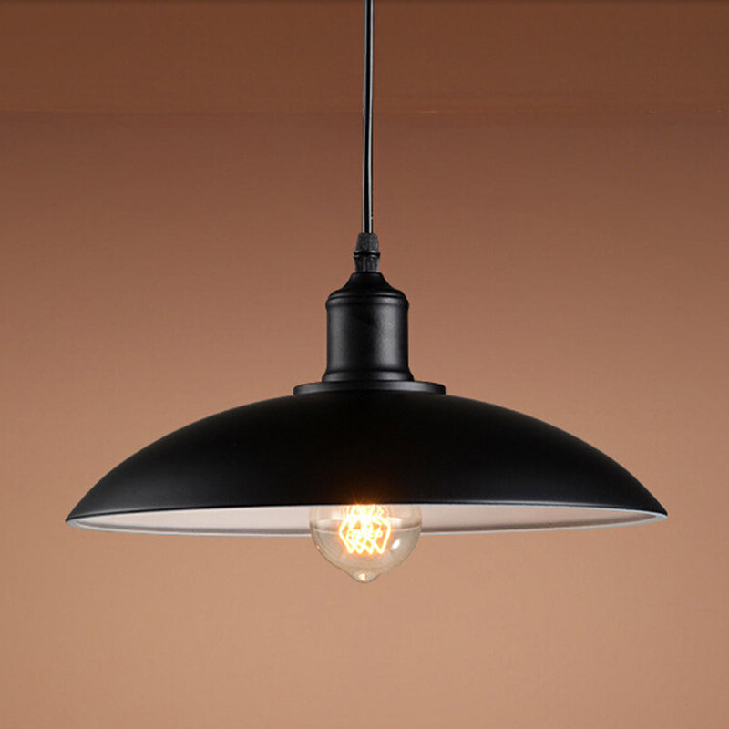 Black Metal Domed Ceiling Lamp With Single Suspension Bulb