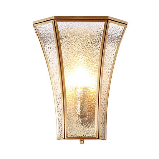 Flared Sconce Lamp With Tradition Textured Glass: Brass Wall Lighting Fixture For Stairway