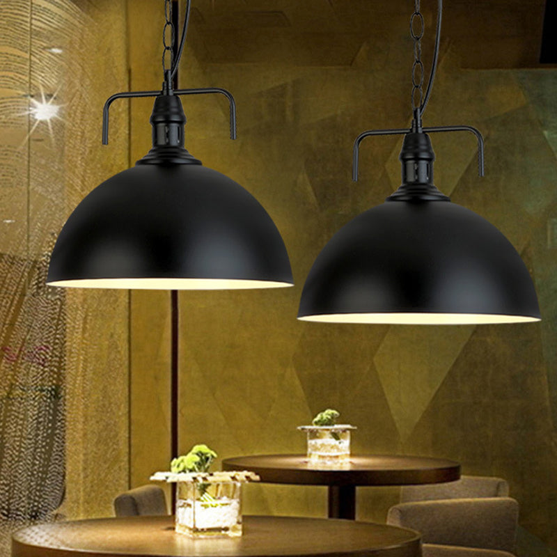 Industrial Iron Dome Hanging Light Black Finish Pendant for Dining Room with Ventilation