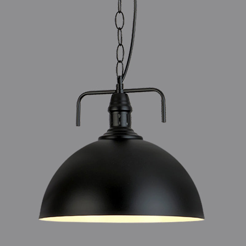 Industrial Iron Dome Hanging Light Black Finish Pendant for Dining Room with Ventilation