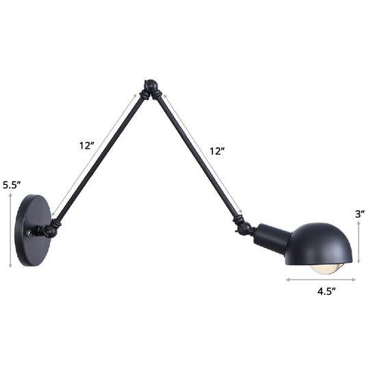 Industrial Style Metal Wall Lamp - Swing Arm Mounted Reading Light Matte Black / 12+12