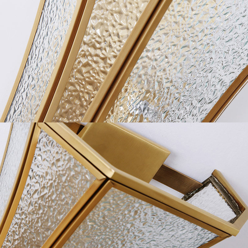 Flared Sconce Lamp With Tradition Textured Glass: Brass Wall Lighting Fixture For Stairway