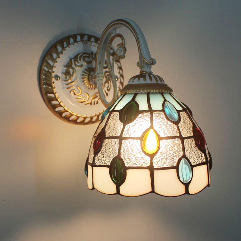 Tiffany Style Handcrafted Glass Wall Sconce For Living Room - Scalloped Light Clear / Colorful