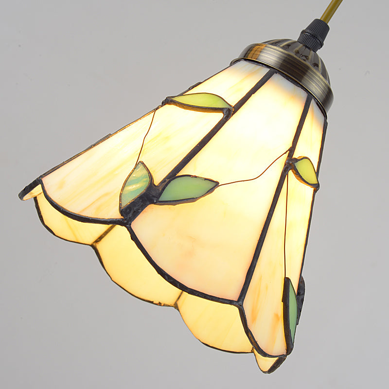 Beige Tiffany Stained Glass Pendant With 3 Bulbs - Stylish Suspension Lighting For Dining Room