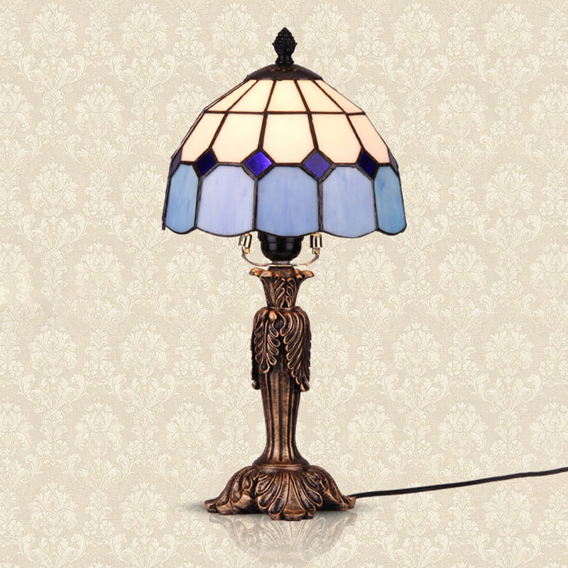 Blue And White Glass Bowl Table Lamp - Tiffany-Inspired 1-Light Night Light For Bedroom