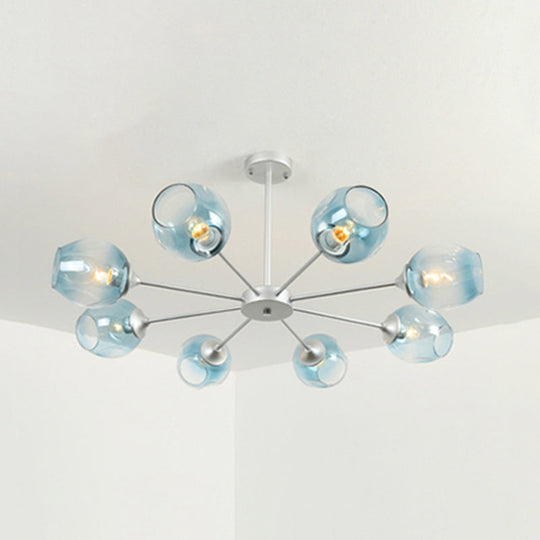 Modernist Hanging Chandelier - Black/Chrome Sputnik Suspension Pendant With Blue/Amber Glass Shade