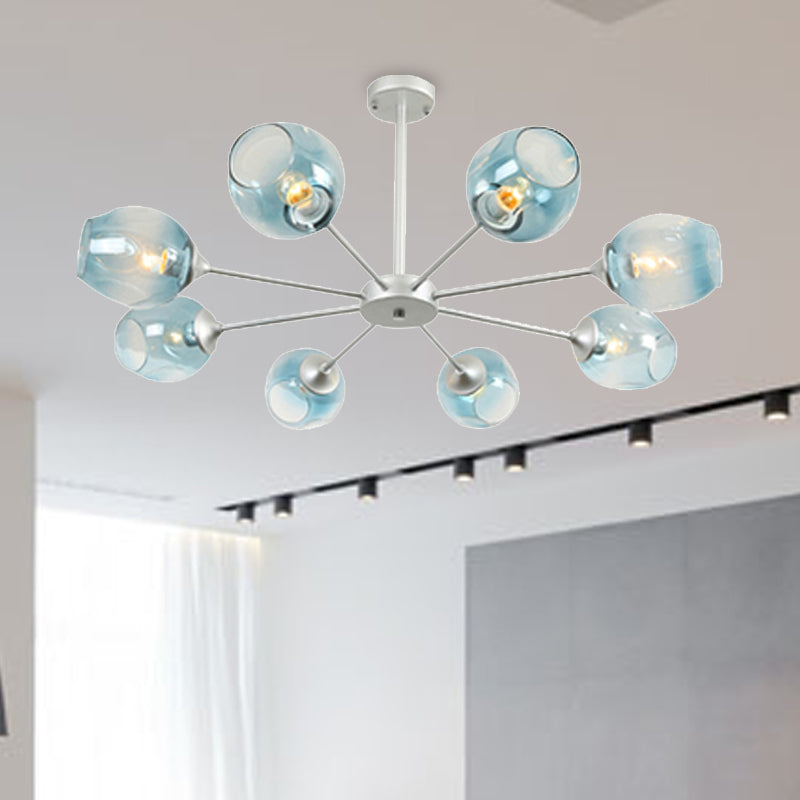 Modernist Hanging Chandelier - Black/Chrome Sputnik Suspension Pendant With Blue/Amber Glass Shade