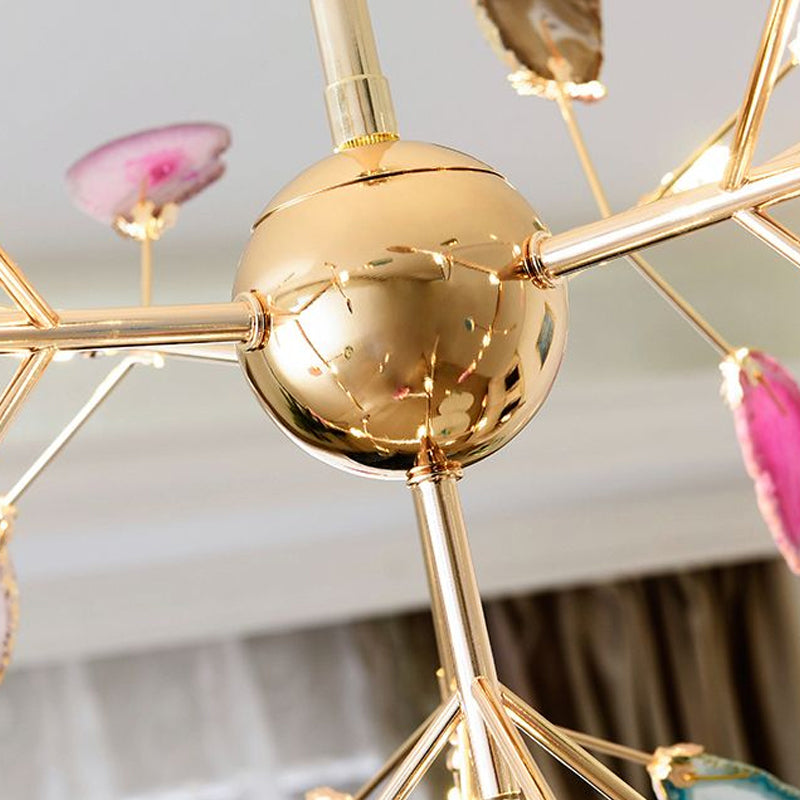 Nordic Style Agate Chandelier with Gold Plated Branches - Perfect for Living Room Suspension Light