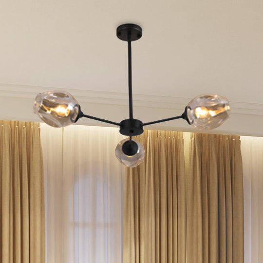 Modernist Hanging Chandelier - Black/Chrome Sputnik Suspension Pendant With Blue/Amber Glass Shade