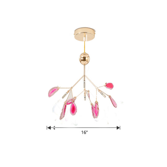 Heracleum Modernist Chandelier In Gold: Agate Suspension Light For Living Room 4 / Gold